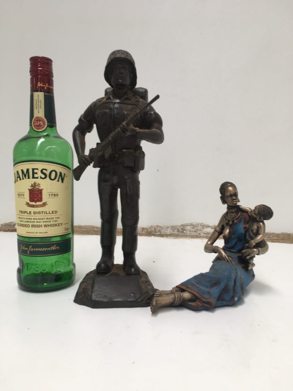 Pair of Sculptures -  Soldier plus Mother & Child