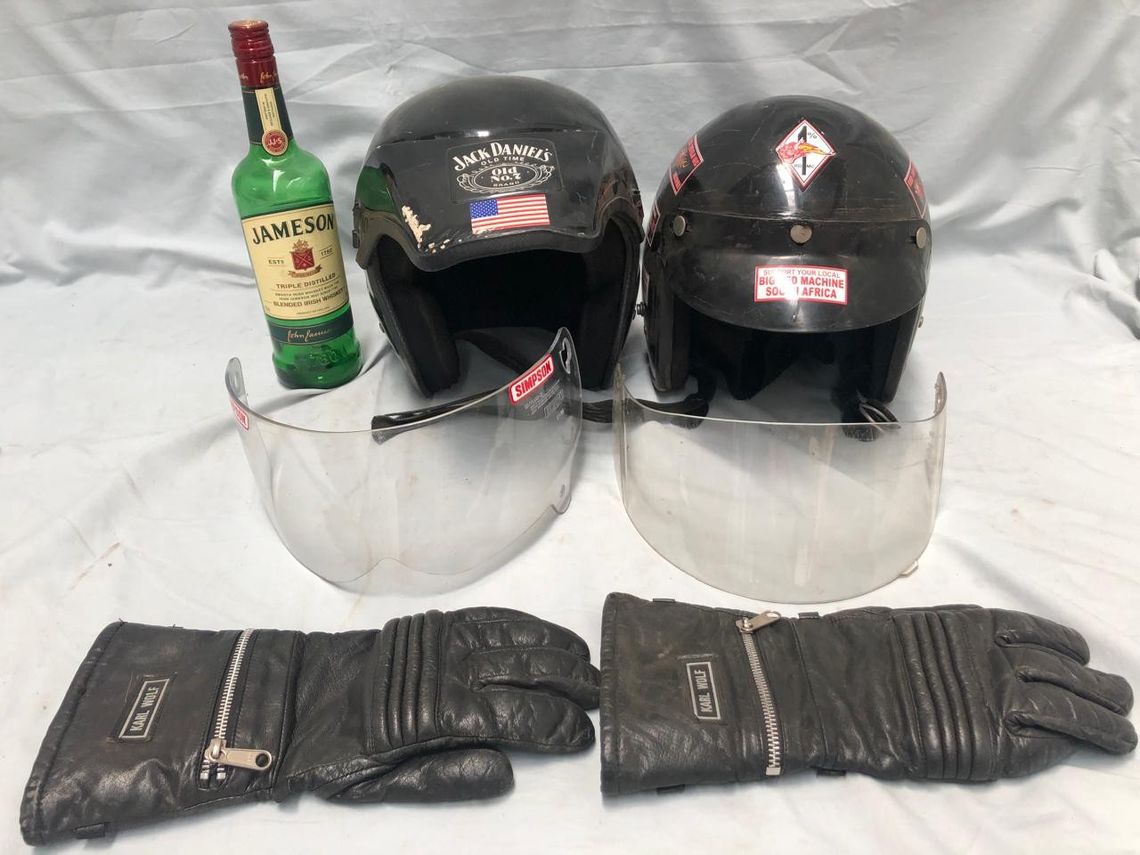 Joblot of 2 Motorbike Helmets and Karl Wolf Bike Gloves